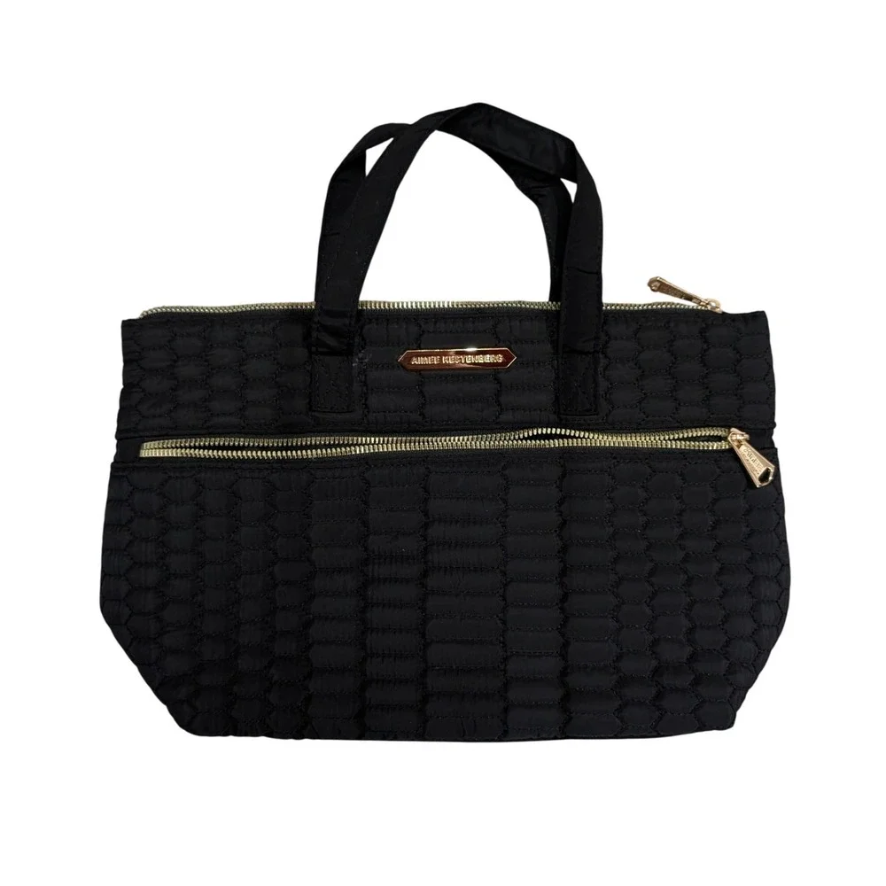 Aimee Kestenberg Mara Quilted Nylon Satchel Bag Black‎ Rose Gold Hardware